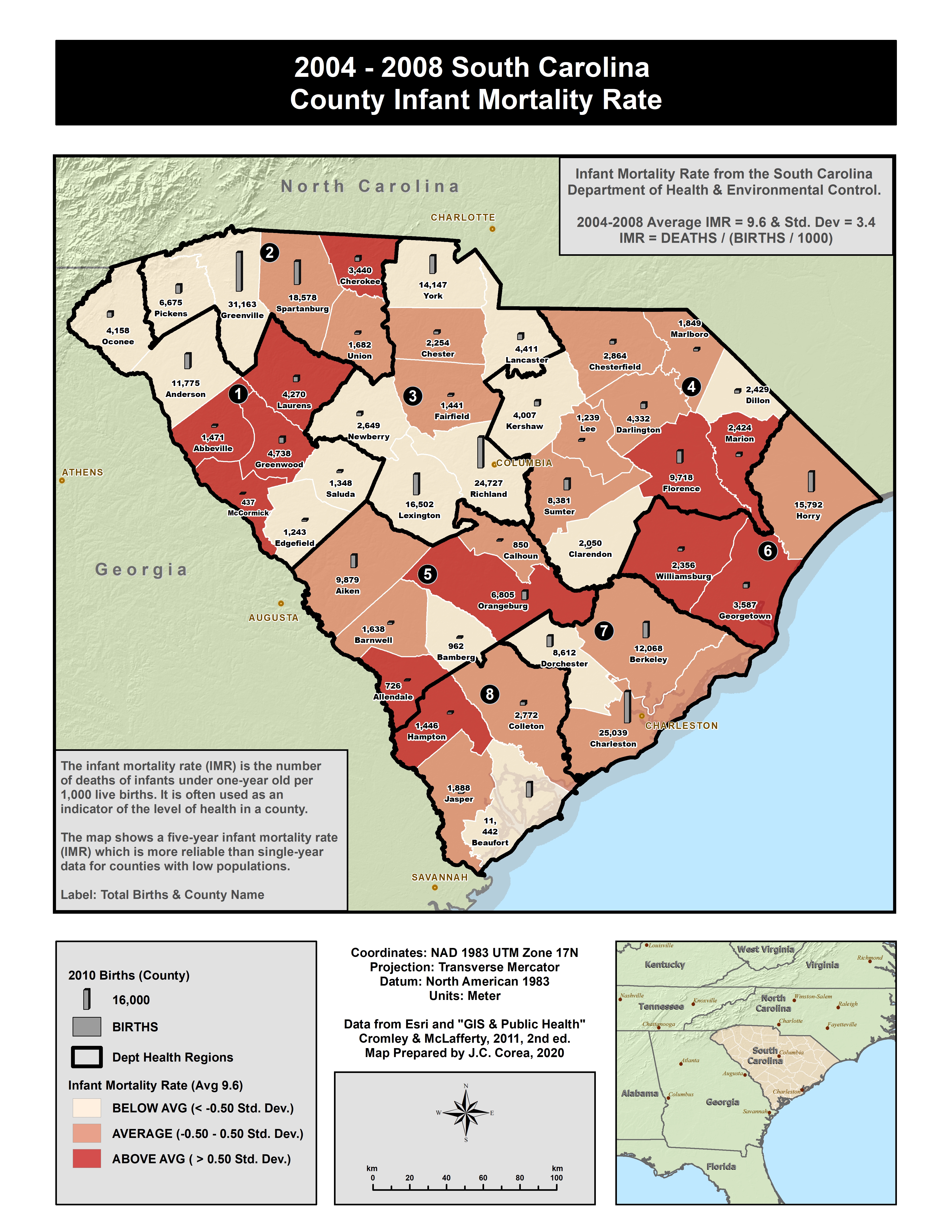 South Carolina County Infant Mortality Rate 2004 - 2008